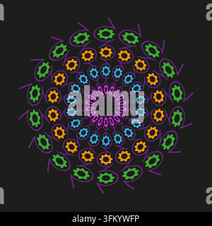 Spiral gear wheel mandala feature colorful vector shape. This abstract geometric rotation represents hypnotic tech backgrounds. eps 10 Stock Vector