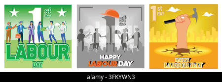 Happy international labor day. Happy Labor day or international workers day. Labor day and may day celebration. Set flat vector modern illustration Stock Vector