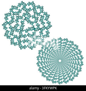 Geometric cross mandala feature green vector pattern. This abstract intersecting burst represents hypnotic art layouts. eps 10 Stock Vector
