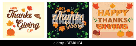 Typography letter Happy Thanksgiving Day. Happy Thanksgiving Day typography. Decorative lettering Happy Thanksgiving. Set flat vector modern illustrat Stock Vector