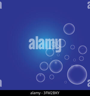 Transparent water bubbles on blue background with copy space. vector and illustrator Stock Vector