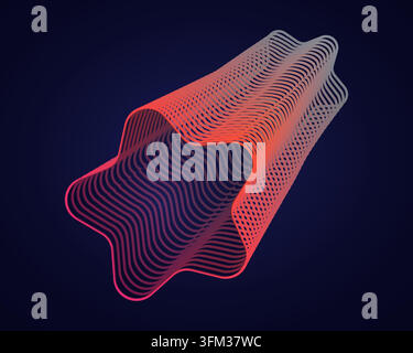 Abstract wireframe star tunnel with blend lines. Futuristic sound wave 3d vector illustration Stock Vector