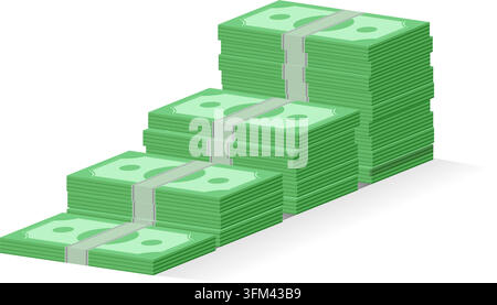 Isometric banknote stairs, growth money rate rising up, concept of business, economic, capital earnings success. Vector stock illustration Stock Vector