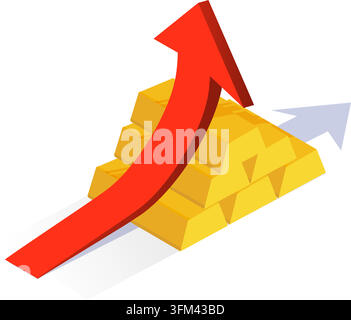Increase Financial Revenue, growth money rate rising up. Arrow up, Gold bars fund, concept of business, economic, capital earnings success. Vector sto Stock Vector