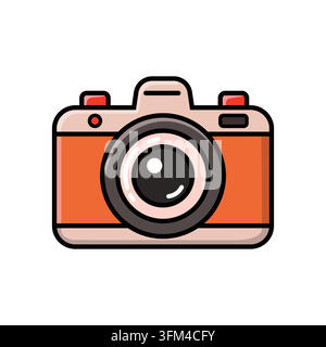 Flat vector icon a Orange camera with a modern and minimalist design featuring a sleek camera body in a vibrant orange hue Stock Vector
