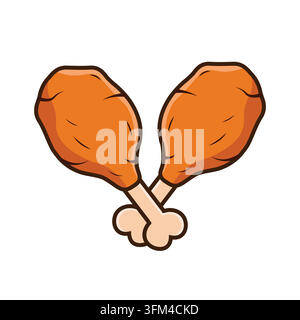 Golden brown fried chicken drumsticks cartoon illustration delicious fast food vector featuring crispy fried chicken legs with a rich golden coating Stock Vector