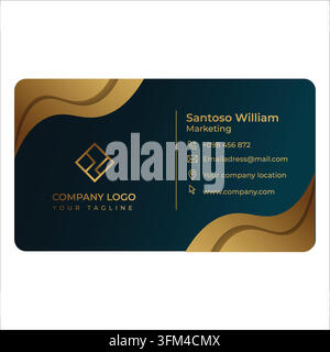 Gradient golden luxury business card template vector illustration featuring an elegant double-sided layout, rich metallic gold gradients Stock Vector