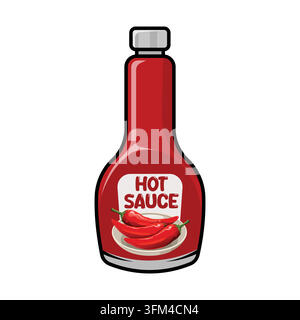 Vector cartoon icon illustration of a bottle of tomato chili sauce flat style for sweet and spicy featuring a classic squeeze bottle Stock Vector