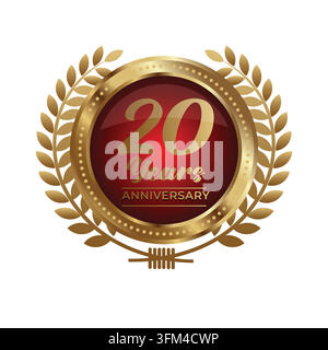 20th golden anniversary template design vector illustration featuring an elegant luxury badge with shimmering metallic gold accents Stock Vector