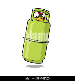 Cartoon isolated propane gas cylinder container tank vector illustration featuring a bright, rounded metal tank with a realistic valve top Stock Vector