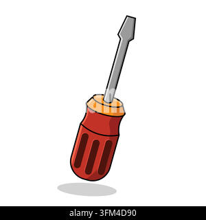 Flathead screwdriver with green handle vector illustration featuring a classic flat-blade metal tip, a vibrant green ergonomic handle Stock Vector