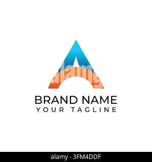 Letter A flat minimal elegant initial modern logo featuring a clean geometric letterform, smooth curves, balanced proportions Stock Vector