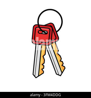 Key icon in hand drawn color vector illustration featuring a classic key shape, colorful fills, playful sketch-style outlines Stock Vector