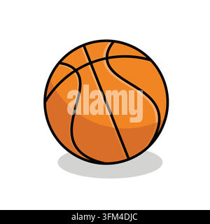 Realistic vector basketball featuring a classic orange textured surface, bold black curved lines, detailed dimensional shading Stock Vector