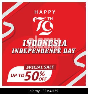 Happy 79th Indonesian Independence Day banner with a red and white background design. flat vector modern illustration Stock Vector