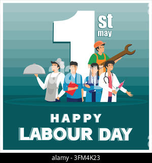 Happy labor day or international workers day with workers. labor day and celebrations. flat vector modern illustration Stock Vector