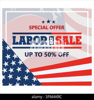 Happy Labor Day.Sale promotion Poster or Banner for American Labor Day. flat vector modern illustration Stock Vector