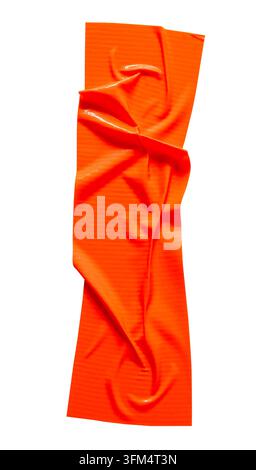 Top view of wrinkled orange adhesive vinyl tape or crumpled cloth tape in stripes shape is isolated on white background with clipping path Stock Photo
