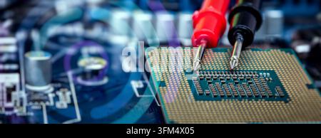Motherboard Troubleshooting and CPU Hardware Diagnostics with Digital Interface for Testing, Soldering and Repair Stock Photo