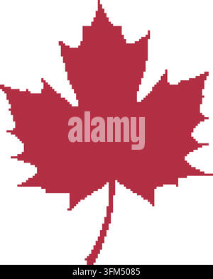 Minimal burgundy maple leaf illustration with a clean silhouette and simple flat color styling Stock Vector