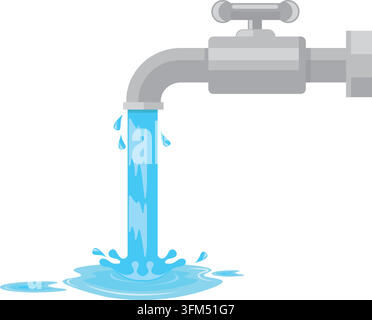 water flows from the tap onto the floor vector illustration concept design template Stock Vector