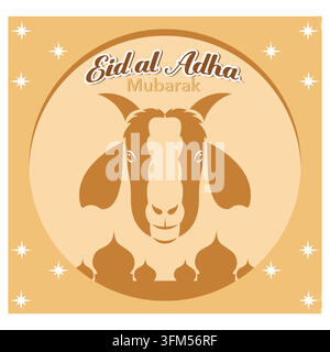 Eid Al Adha Background. Islamic Arabic lanterns and sheep. Translation Eid Al Adha. Greeting card. flat vector modern illustration Stock Vector