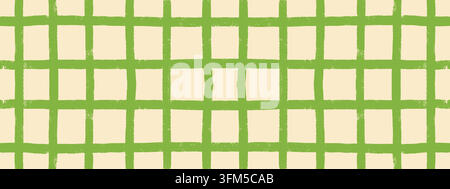 Hand drawn checkered background with green lines. Textured grid squares for notebook, cards or prints Stock Vector