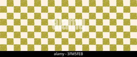 Checkered grid pattern. Seamless background with hand drawn crayon square shapes. Playful kids style Stock Vector