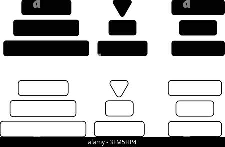 Abstract hierarchy symbols in solid and outline styles useful for data visualization Infographic elements and block charts. Stock Vector