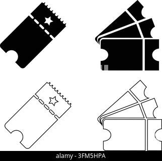 Graphic collection of perforated tickets featuring star motifs and stacked layouts ideal for ticket design projects and event planning graphics. Stock Vector
