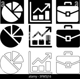 Clean minimalist business dashboard icons showing market share stats financial growth trends and portfolio management. Stock Vector