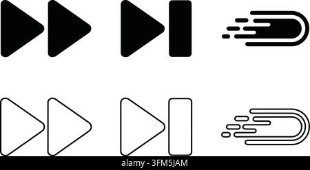 Media navigation icons representing fast forward and skip functions in solid and outline styles for digital playback interfaces and apps. Stock Vector
