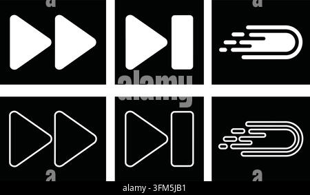 Fast forward and skip symbols in solid and outline styles for digital video player interface design projects or mobile application navigation. Stock Vector