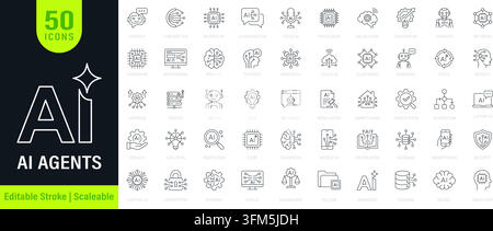 Artificial intelligence line icon collection. Editable stroke. Vector illustration. Stock Vector
