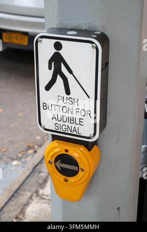 Sign and button for pedestrian cross walk Stock Photo