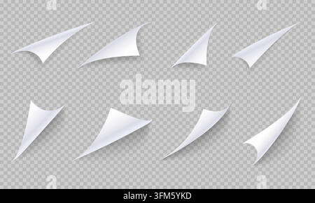 Curled paper corners. Isolated 3d illustration icons set Stock Vector