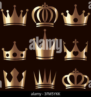 Set of golden royal crowns vector illustration Stock Vector