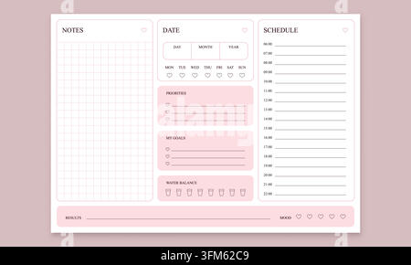 Daily planner template a4. To Do List Planner Page. Priorities and goals layout, notes and oth. Printable Daily Organizer. Stock Vector