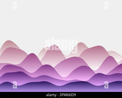 Abstract mountains background. Curved layers in purple orange colors. Papercut style hills. Amazing vector illustration. Stock Vector
