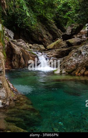 Sanzhanxi river waterfall in Taroko National Park. Rocky landscape with ...
