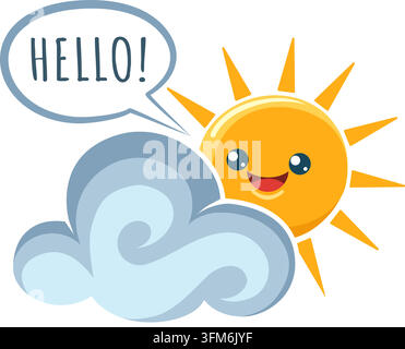 Cartoon smiling sun and cloud Stock Vector
