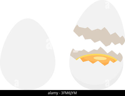 Whole and Cracked White Egg with Yolk Vector Illustration Stock Vector