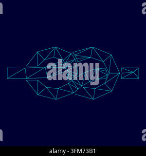 Knot low poly triangulation triangulated polygonal electric cyan blue vibrant aqua neon color vector illustration image outline contour line style Stock Vector