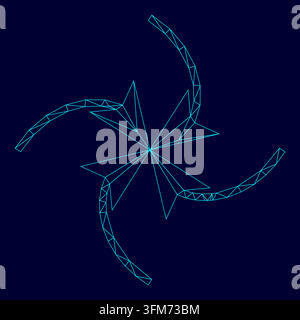 Four arrows in loop in center low poly triangulation triangulated polygonal electric cyan blue vibrant aqua neon color vector illustration image Stock Vector