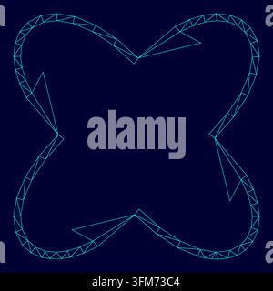 Four arrows in loop in and from center low poly triangulation triangulated polygonal electric cyan blue vibrant aqua neon color vector illustration Stock Vector