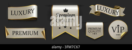 Set of luxury gold and silver premium quality labels and badges for business design. Vector illustration. Stock Vector