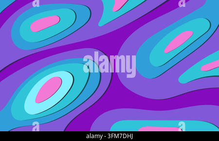 A vibrant abstract background featuring layers of organic shapes in shades of purple, blue, and teal, with accents of pink. The design mimics a topogr Stock Vector
