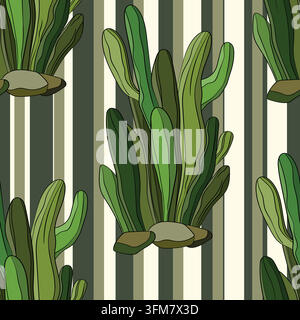 Seamless pattern with cacti, blooming succulent on color background. Vector hand drawn illustration for packaging, fabric, textile. Wild west cactus Stock Vector