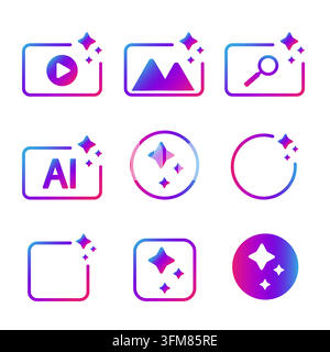 Artificial intelligence ai app icon set with colorful vector gradient Stock Vector