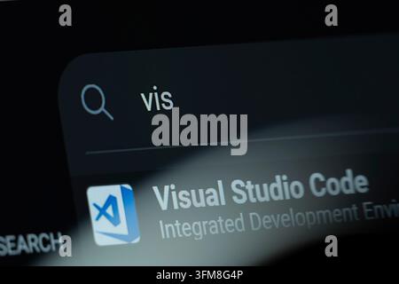 Redmond, United States - 09 Aug 2026: Search result for Visual Studio Code is seen on a digital screen Stock Photo